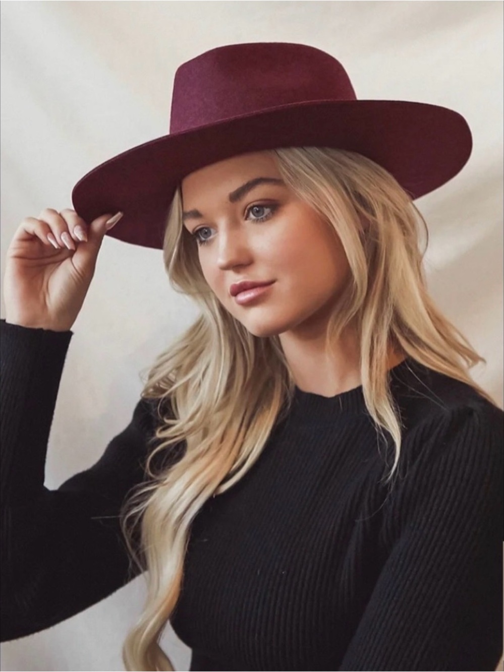 Loft Womens Wide Brim felt Fedora Hat - Burgundy